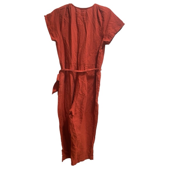 Madewell Linen/Cotton Pleat Sleeve Jumpsuit, size 6, Sash Tie Ankle Length, Rust - Picture 2 of 8